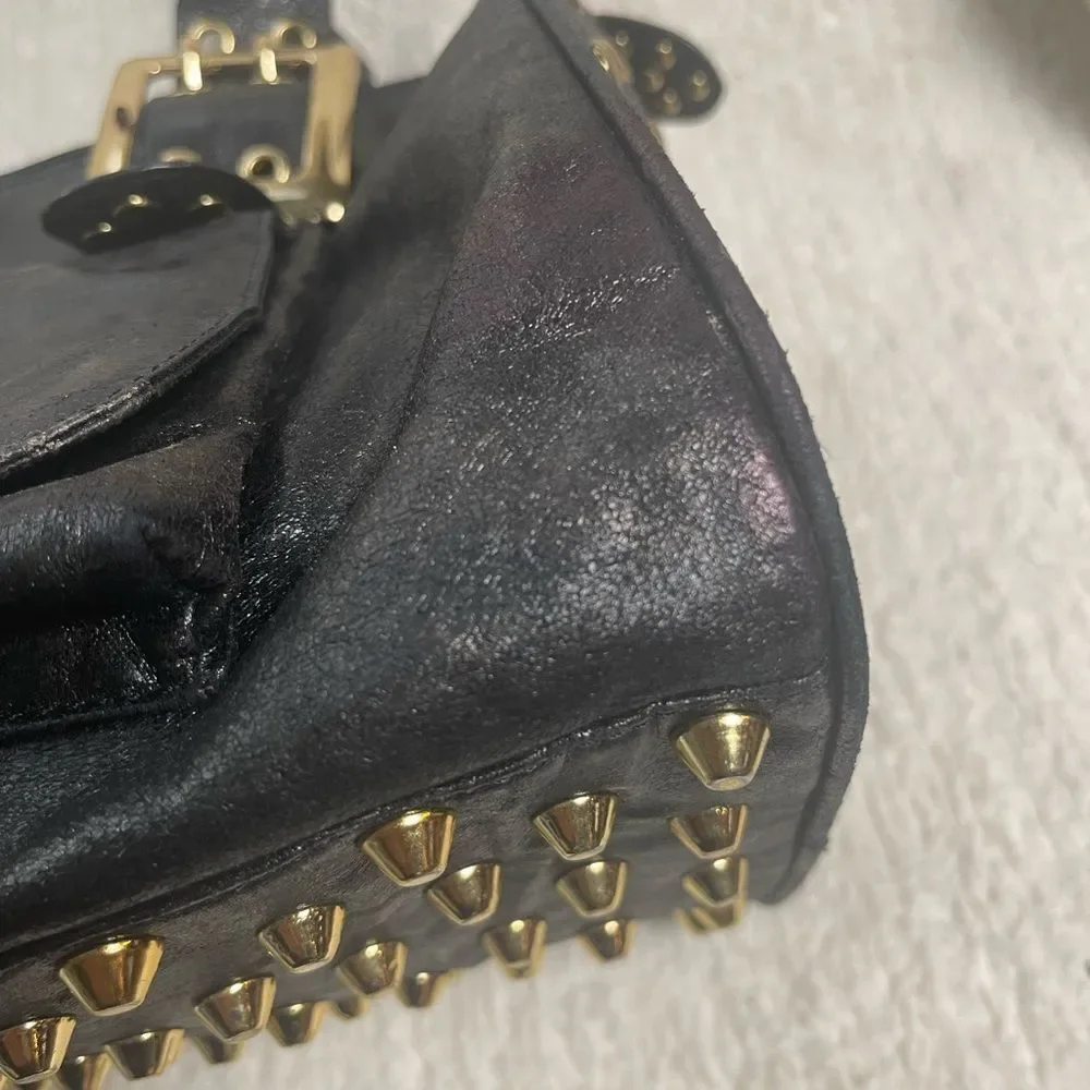CMZ Stylish Synthetic Black Medium Satchel with Gold Studs Accents.